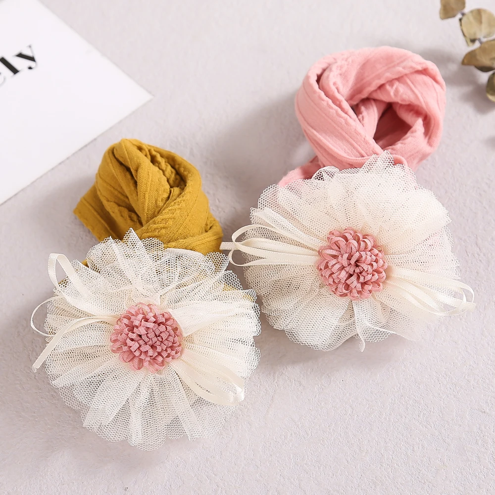 12 Colors Cable Baby Headband Big Flower Elastic Hair Bands For Girls Soft Nylon Turban Head Wraps Child Baby Hair Accessories