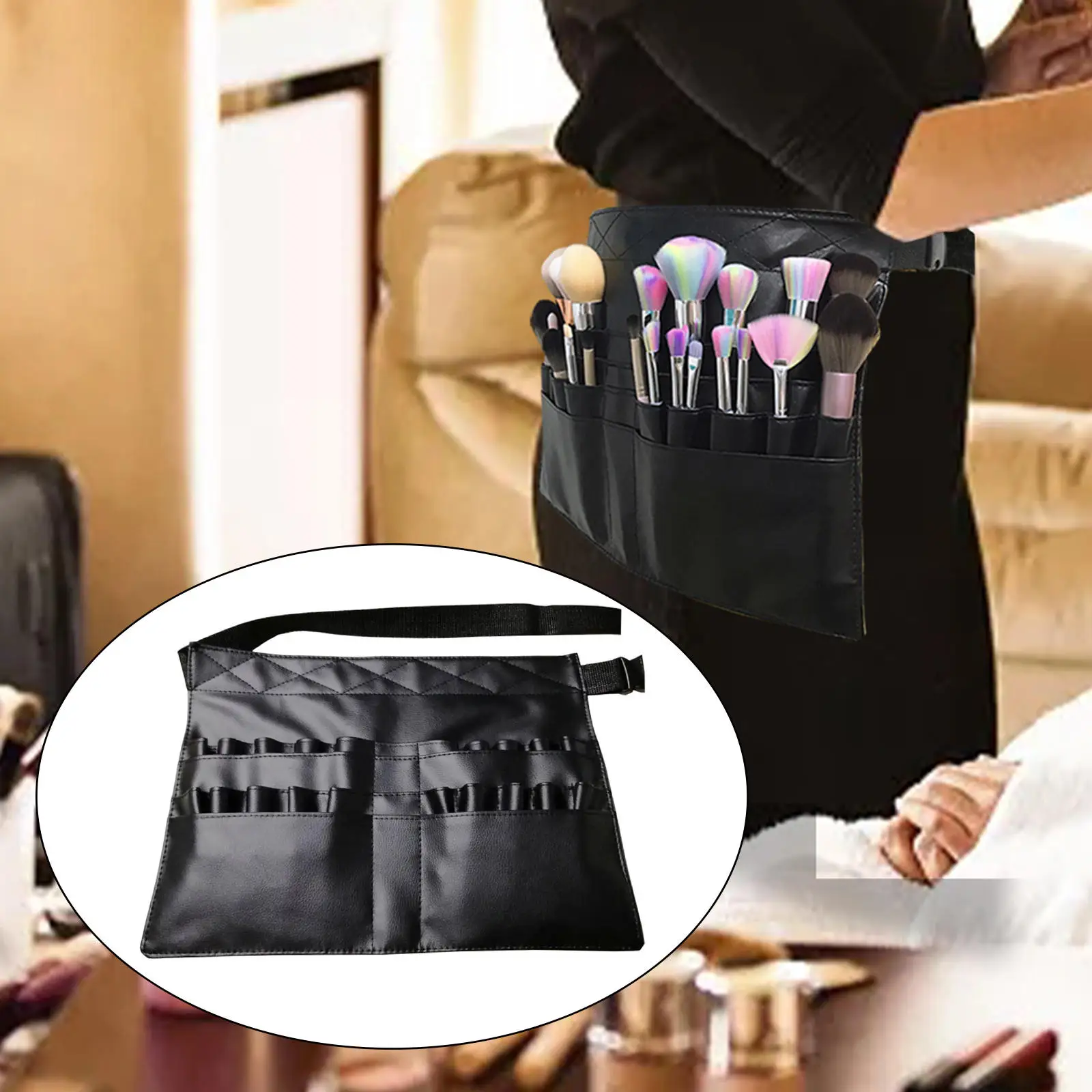 Makeup Brush Bag 32 Pockets Adjustable with Artist Belt Strap Portable Holder Waist Bags Apron Pack for Artist & Fashion Stylist