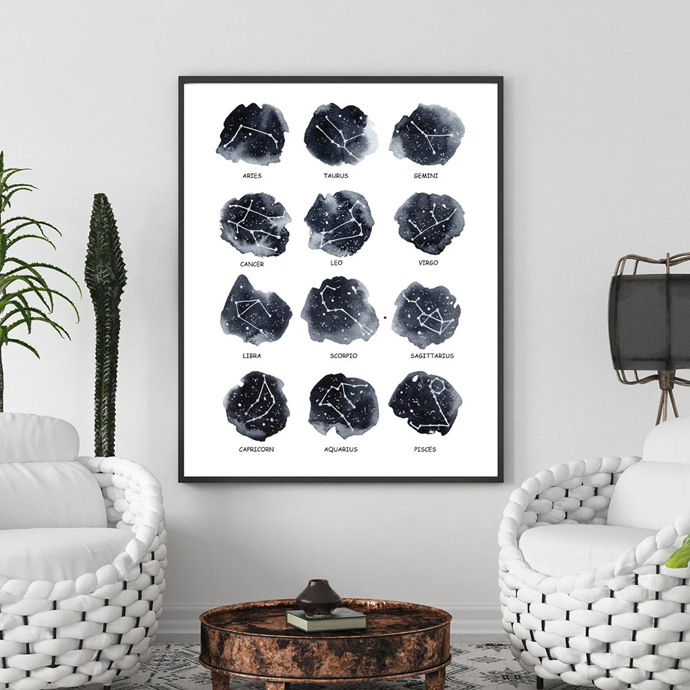 Zodiac Constellation Wall Art Poster Astrology Sign Canvas Painting Cancer Libra Gemini Prints Picture Living Room Home Decor