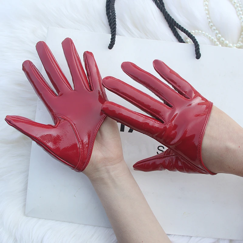 Ladies Genuine Patent Leather Gloves Half Palm Sheepskin Gloves ColorFashion Stage Gloves Women's Motorcycle Gloves Customized