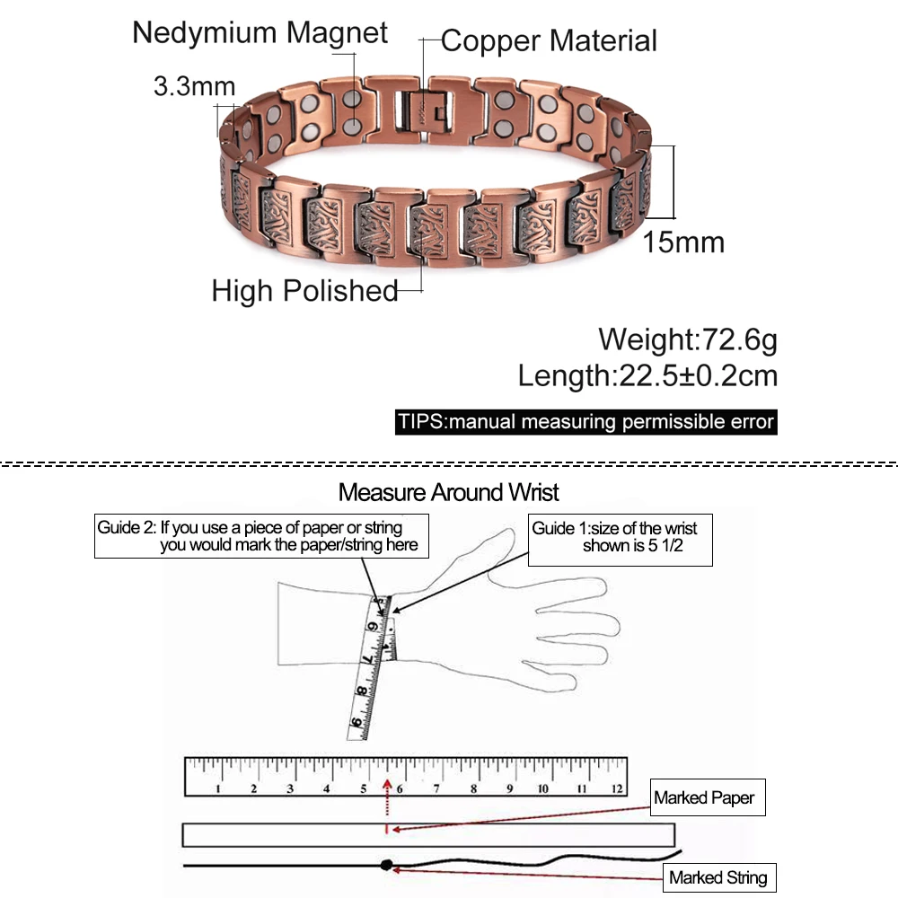 Magnetic Copper Bracelet Men Viking Copper Magnetic Bracelet Arthritis Men Hand Chain Vintage Wristband Magnetic Bracelet Homme