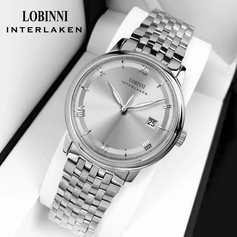 LOBINNI 316L Stainless Steel Automatic Mechanical Watches Men Ultra Thin White Dial MIYOTA Movement Waterproof Watches