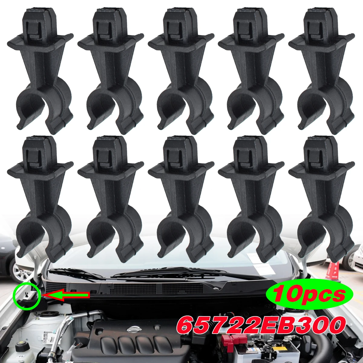 

10PCS Black Retainer For Nissan Qashqai Dualis J10 Navara D40 Pathfinder R51 Bonnet Hood Support Prop Rod Clip Holder 65722EB300