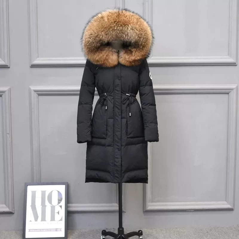 Manteau d'hiver Long et chaud en duvet de canard pour femme, veste à capuche en fourrure de raton laveur, vêtements coréens 2021, LW1515