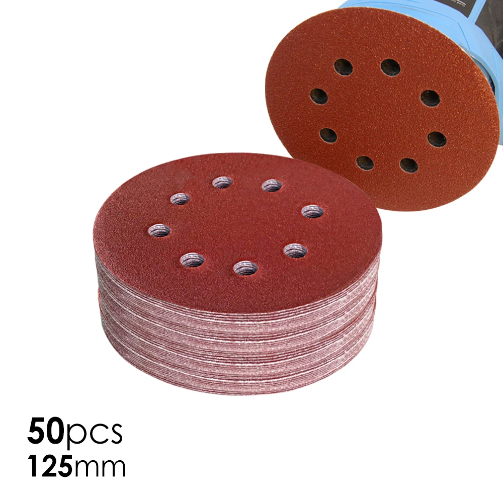 50pcs 125mm Sandpaper Abrasive Sanding Disc Hook & Loop Backing Woodworking Tool Accessories for 5