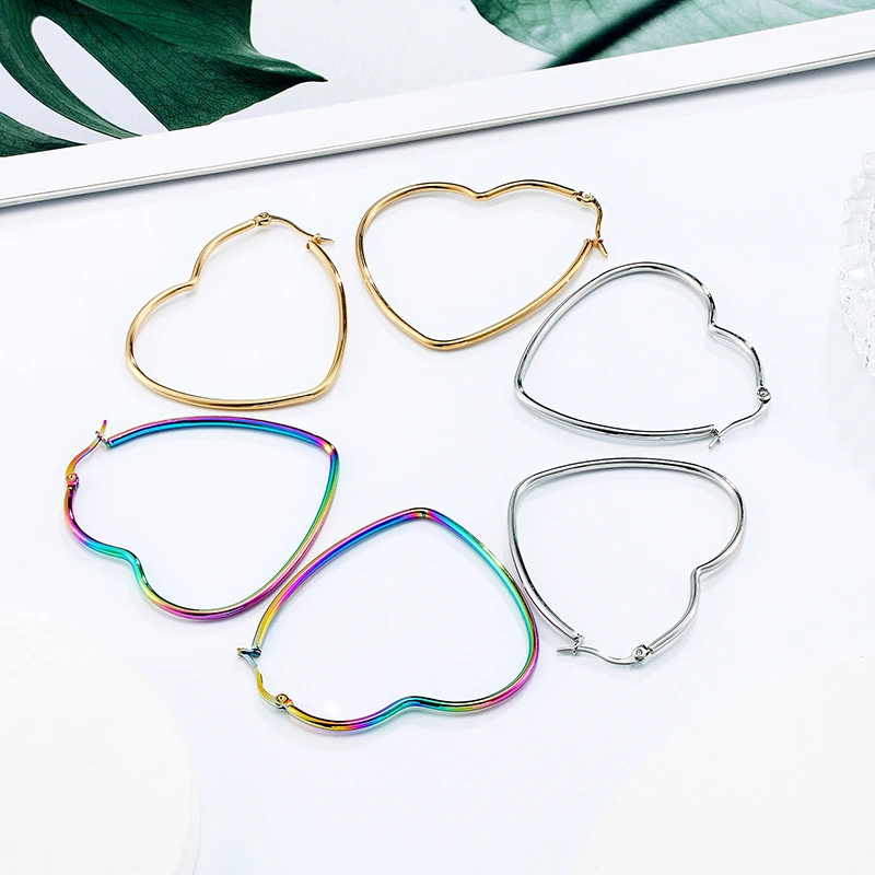 Hot Fashion peach heart earrings circle jewelry simple pendant Earring stainless steel hoop earring 1 Pair Gifts for women girls