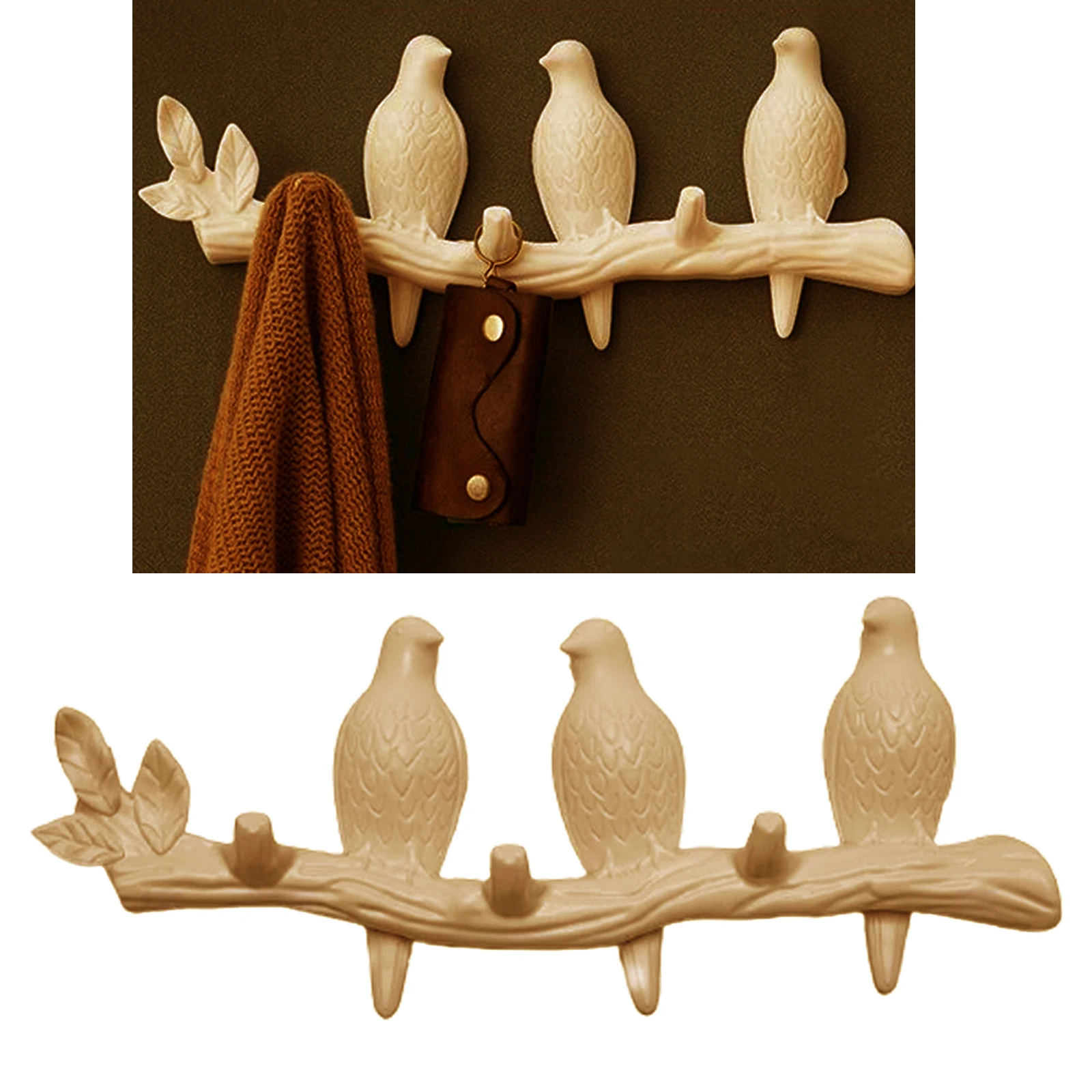 Birds on Branch Wall-mounted Hook Clothes Cap Key Towels Holder Porch Living Room Bedroom Storage Wall Ornament Gift