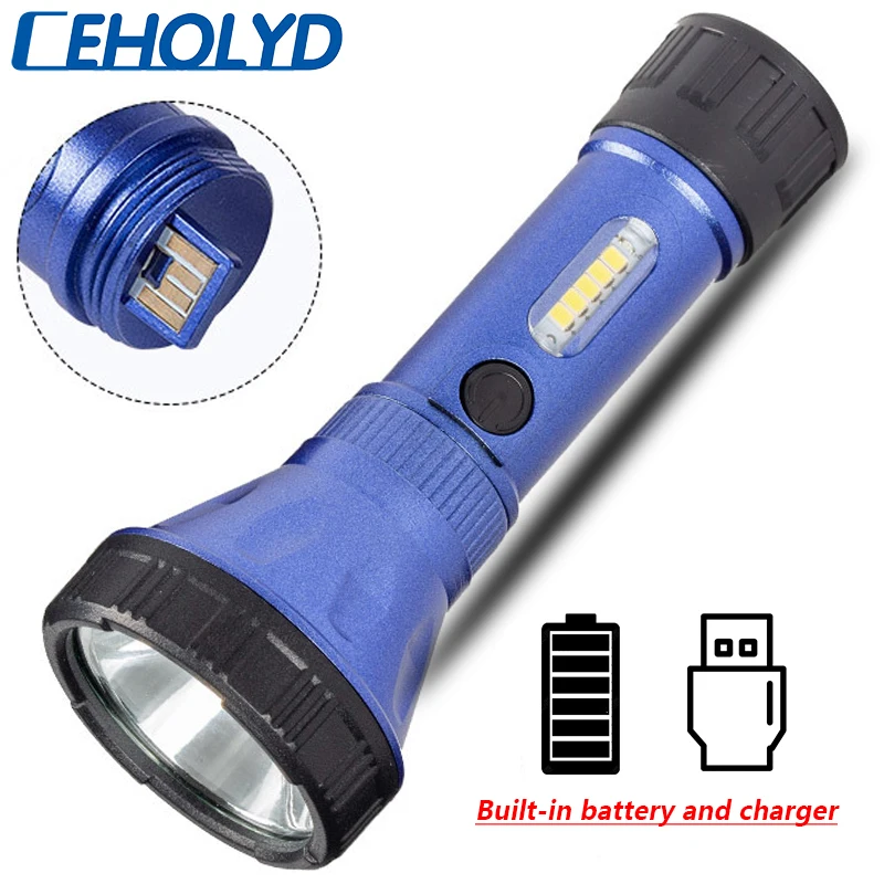 Built in Battery XP-G Q5 Led Flashlight Lighting Torch USB Rechargeable COB Outdoor Waterproof Lantern for Camping