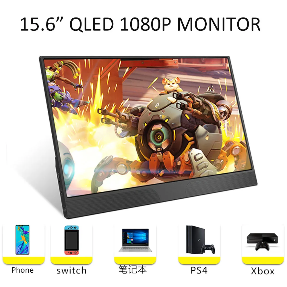 

Игровой монитор 15,6 дюйма QLED HDR для Switch PS4 XBOX, легкий вес, защита для глаз, Тип C PD, экран для телефона EMUI, ПК, DEX, TNT, ноутбука