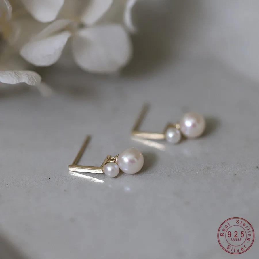 925 Sterling posrebrzany 14K Gold Two Pearl kolczyki dla kobiet romantyczny biżuteria ślubna akcesoria