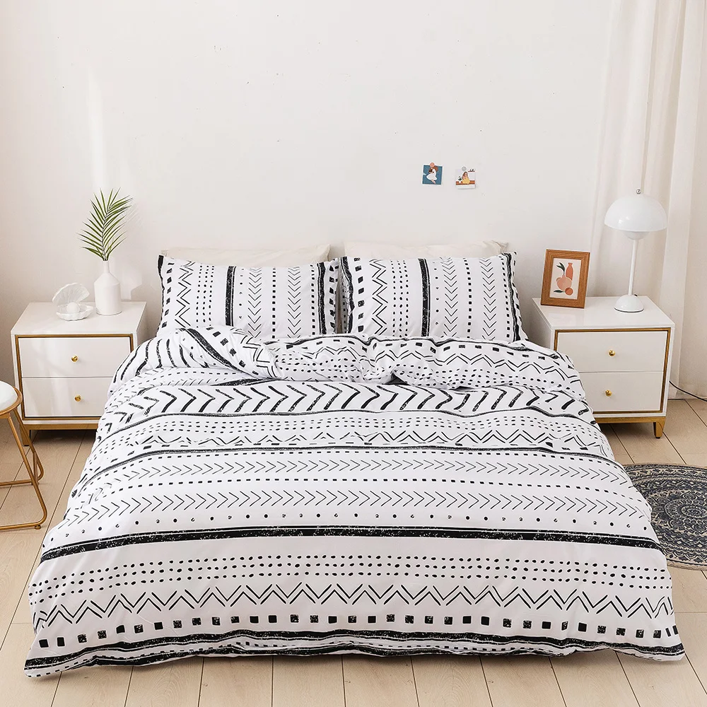 Bedding Set 2/3 Pcs Nordic Coffee Leaf Printed Pattern European Style Duvet Cover Set 220x240 200x200 For Adult King Queen Twin