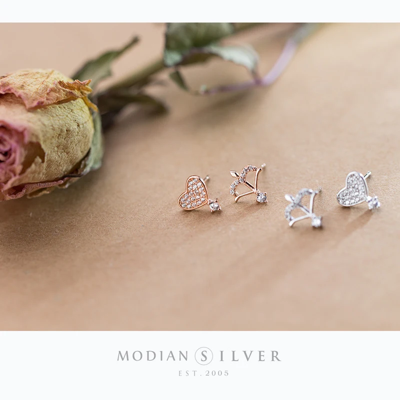 Modian Romantic Cupid And Hearts Clear CZ Stud Earrings for Women 925 Sterling Silver Fashion Jewelry Brincos Dropshipping