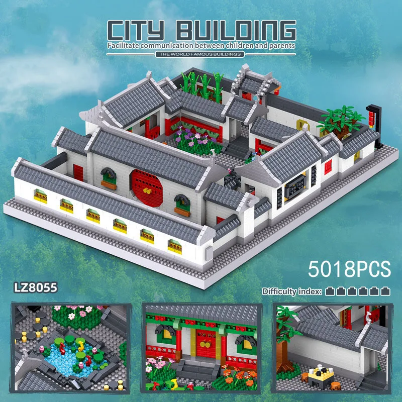 

Classical house nanobricks Chinese Traditional Architecture micro daimond block Quadrangle building bricks toy collection