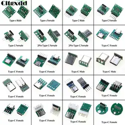 Cltgxdd 1pcs Data Charging Cable Jack Test Board with Pin Header 90/180 Degree USB 3.1 Type-C Female Male Connector