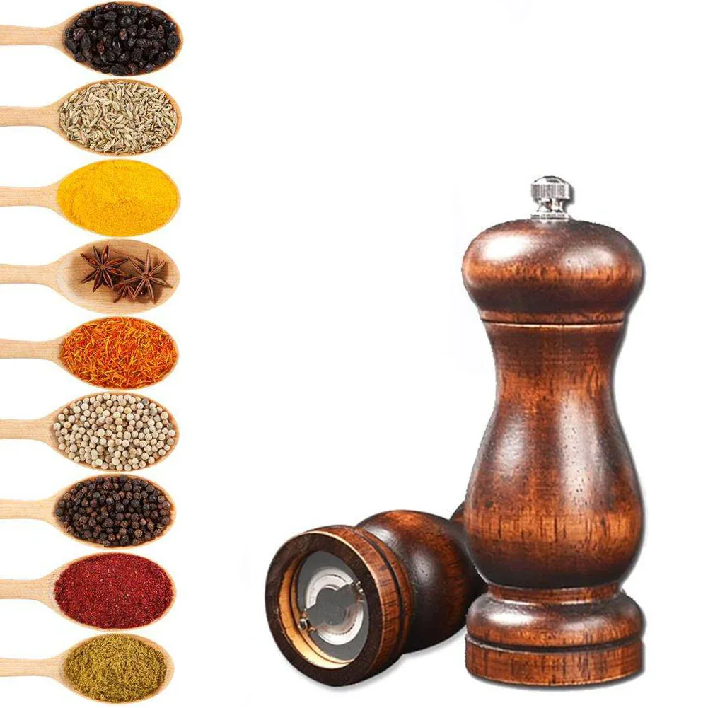 Salt and Pepper Mill, Wood Pepper Shakers with Strong Adjustable Ceramic Grinder with Spare Ceramic Rotor - Kitchen Accessories