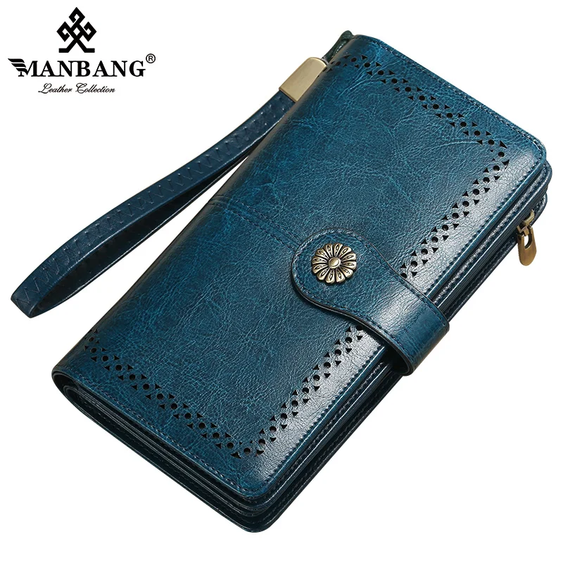 

2022 New ManBang Wallets for Women Leather Credit Card Holder with RFID Blocking Large Capacity Wristlet High Quality