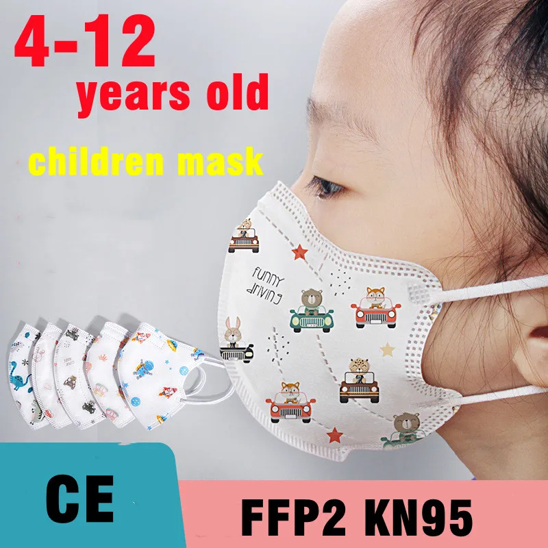 

4-12 1pc/bag Ffp2 Children Kn95mask Kids Fpp2 Approved Dinosaur Car Cartoon Ce Kn95 Mask for Kids Boys Girls Face Mask for Child