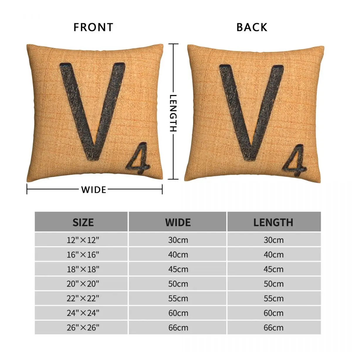 Scrabble Letter Tile V Square Pillowcase Polyester Linen Velvet Creative Zip Decor Bed Cushion Cover 45x45