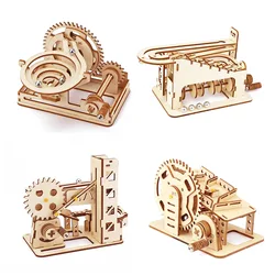 Marble Race Run 3D Wooden Puzzle, Kit Mecânico, Stem Science, Física Toy, Maze Ball Assembly, Edifício Modelo para Crianças, 4 Tipos