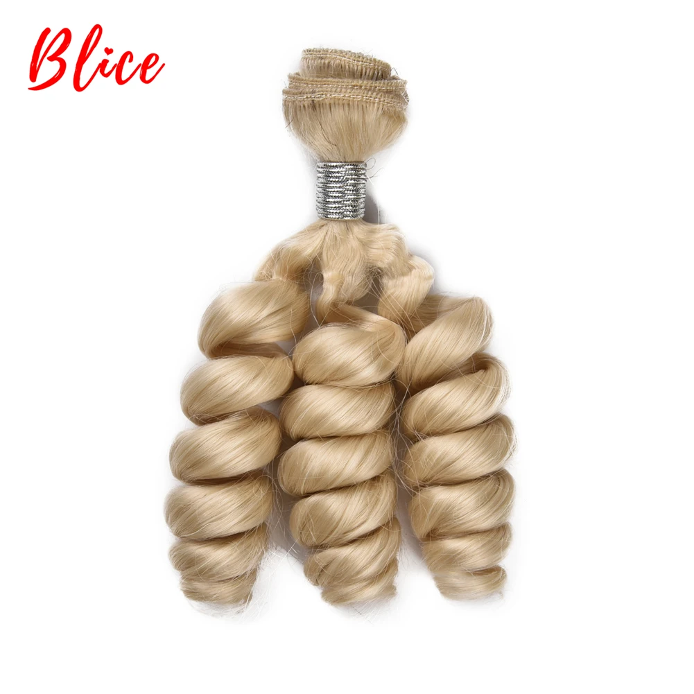 Blice 1pcs/Lot Synthetic Bouncy Curly Weaving With Double Weft Hair Extensions #613 Blonde Brown Hair Bundles For Women