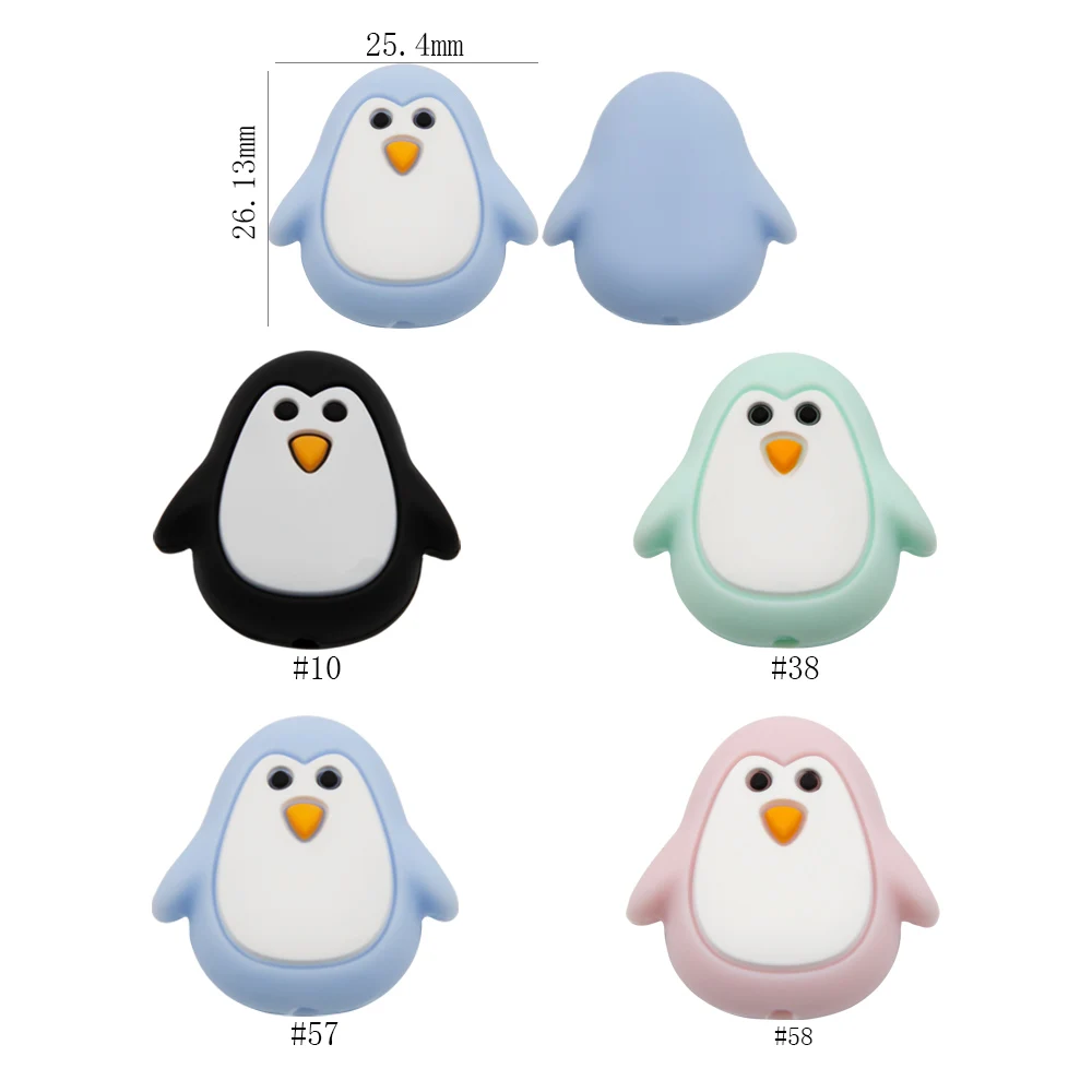 Cute-Idea 10PCs Penguin Beads Pacifier Pendants Accessories Chain BPA Free Chewable Teething Soft Baby Product Food Grade