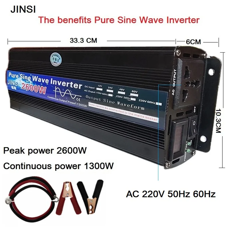 Zuivere Sinus Omvormer 12 V/24 V 220 V 1000 w 2000 w 2600 W spanningstransformator Omvormer DC12V naar AC 220 V Converter LED Display