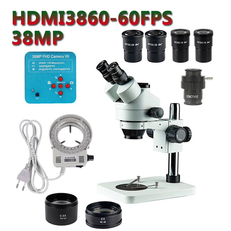 3.5X-180X Industrial Trinocular Stereo Microscope 38MP Magnification Continuous Zoom 7X 45X For LAB Phone PCB Repair Soldering