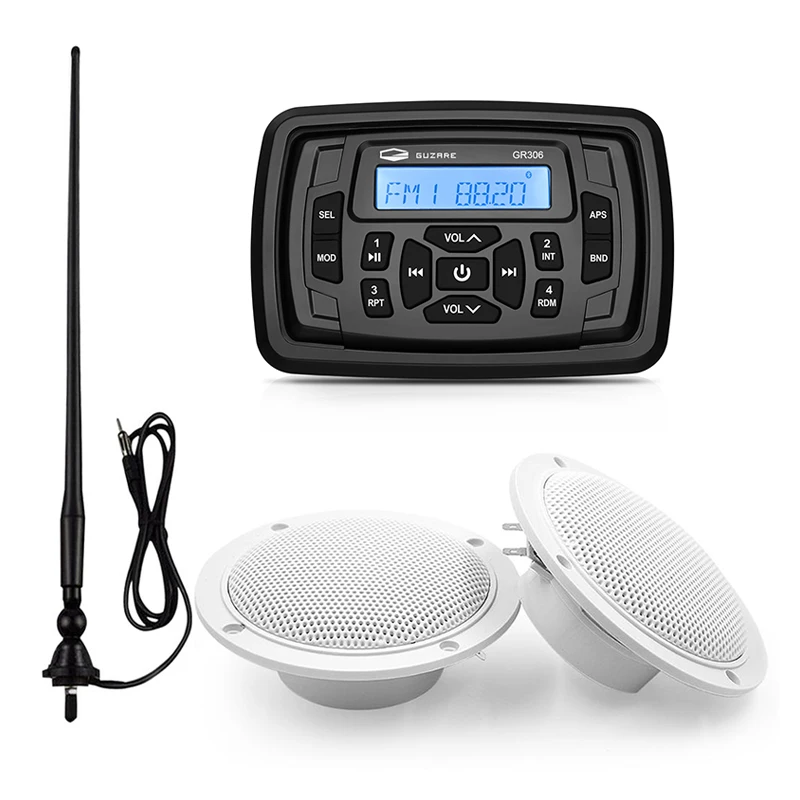 Waterproof Marine Bluetooth Audio Stereo Radio MP3 Player+1Pair 4 inch Marine Speakers For Boat ATV SPA Golf Cart+FM AM Antenna