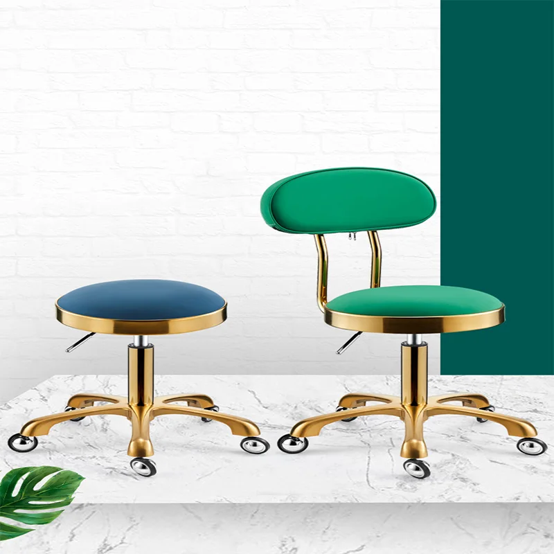 Tabouret Rotatif de Salon de Coiffure, Chaise Ronde Dorée en Acier Inoxydable