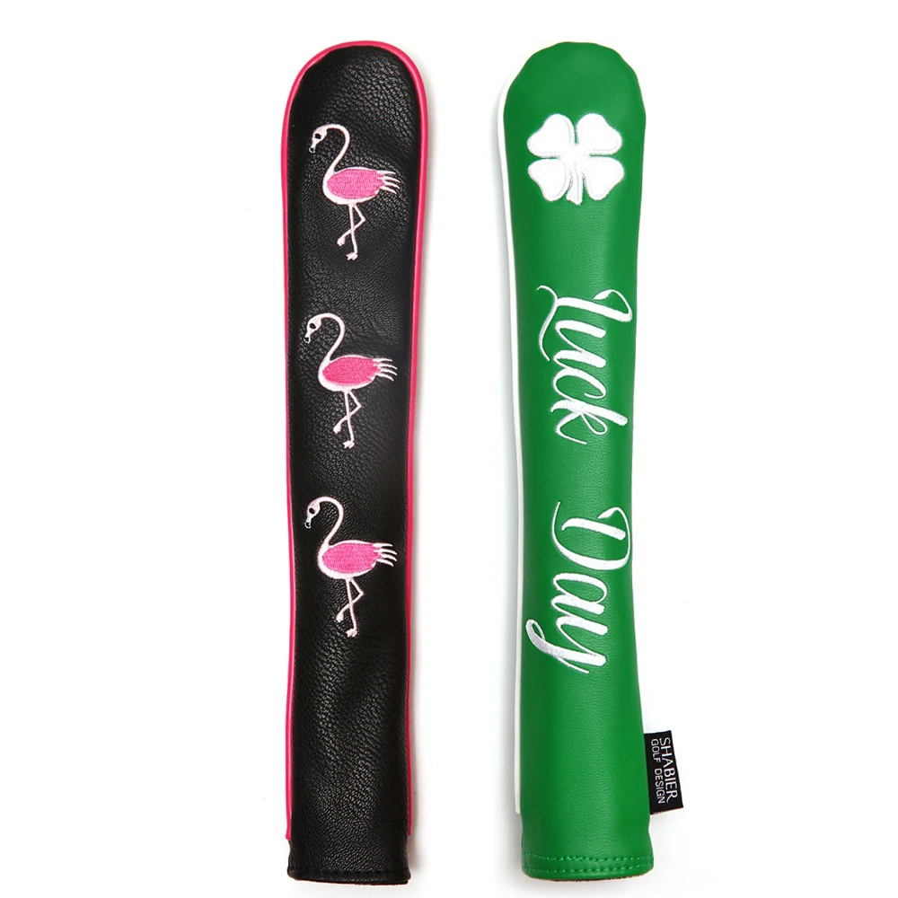 Premium PU Leather Green Four-leaf Clover Luck Day Golf Alignment Stick Cover Case Holder