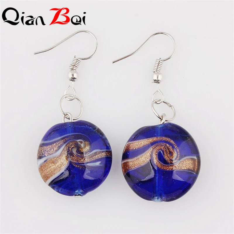 QianBei 6color Hand-made Women\'s Romatic Heart Silver Plated Elegant Classic Dangle Earrings Murano Glass Earrings