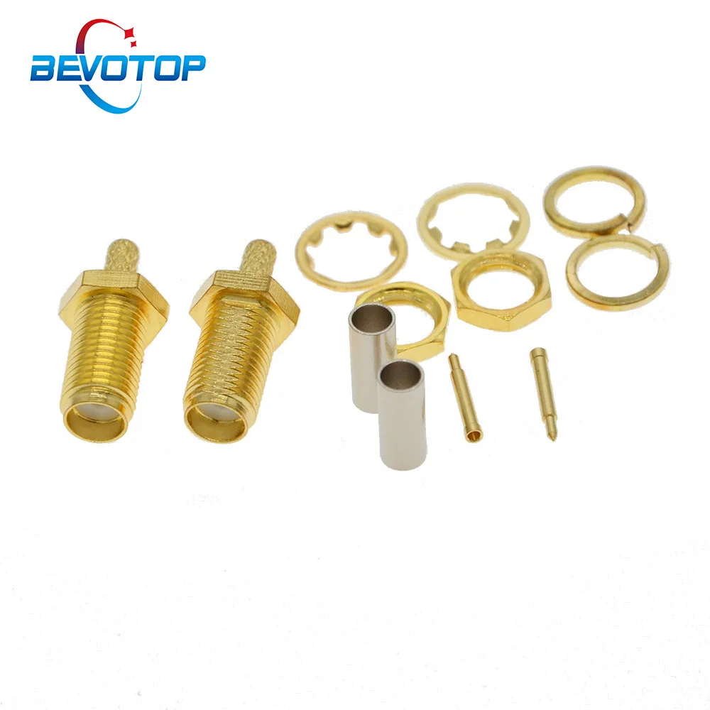 

100pcs/lot SMA Female Jack Or RP-SMA Female Jack Center Nut Bulkhead Crimp RG174 RG316 LMR100 RF Connector Gold Plated