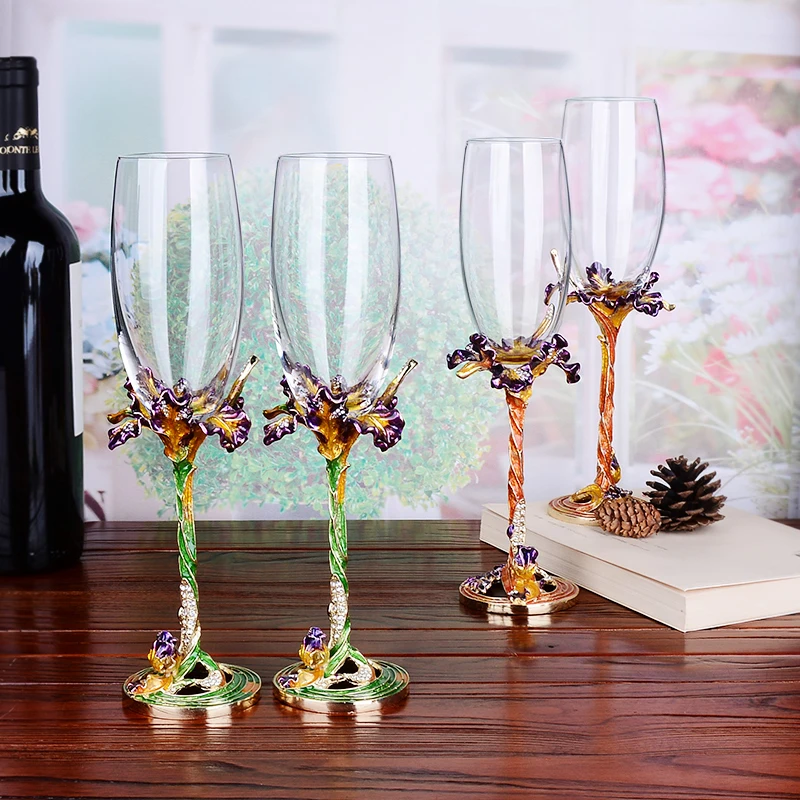 Crystal Glass Champagne Cup, Creative Rose Enamel Goblet, Wine Cup Gift Cup, High-Grade Wedding Gifts, Home Decor Accessories