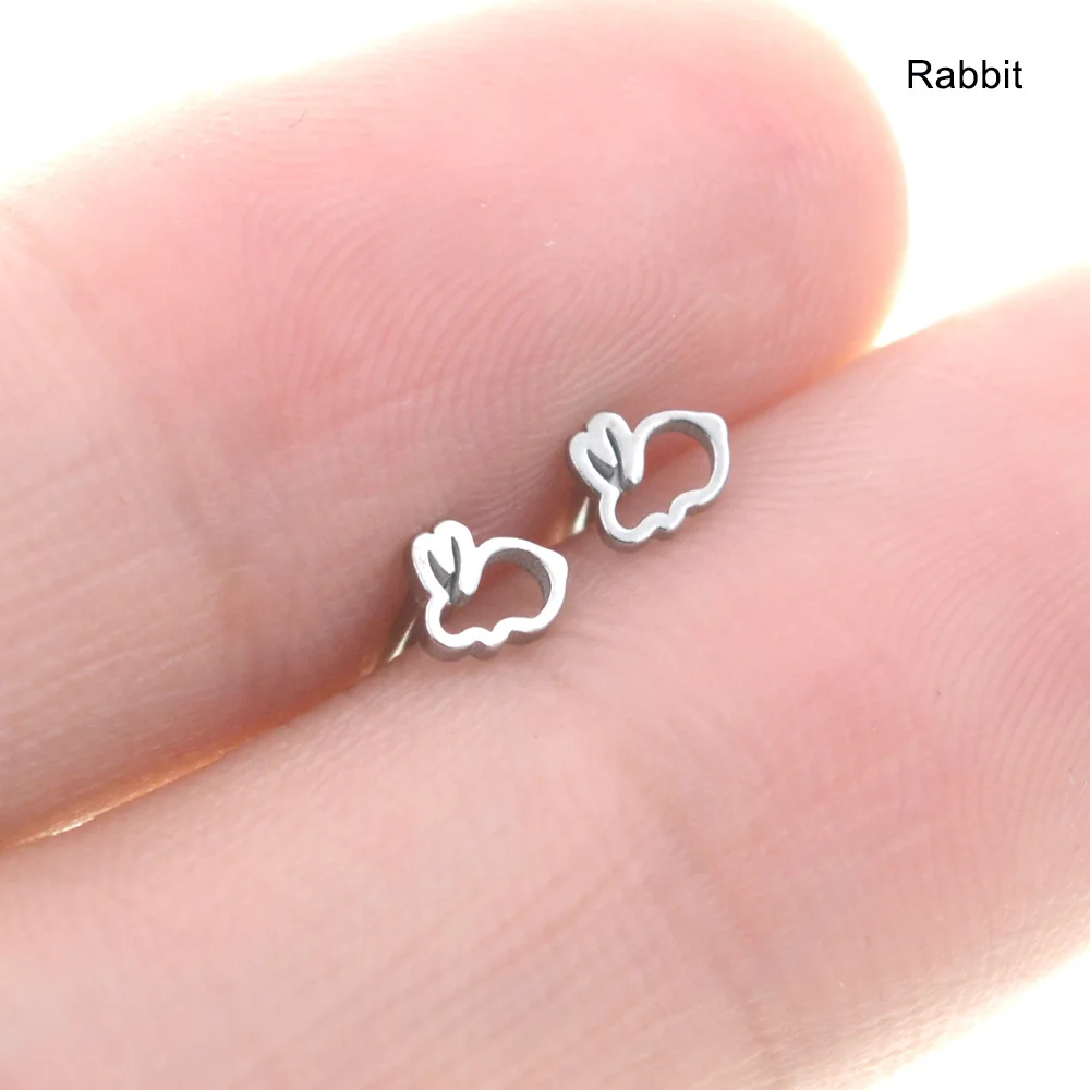 New 2Pcs 16G Bar Hollow Rabbit Earrings Heart Nose Stud Labret Ear Piercing Helix Tragus Cartilage Conch Lip Ring серьги Jewelry