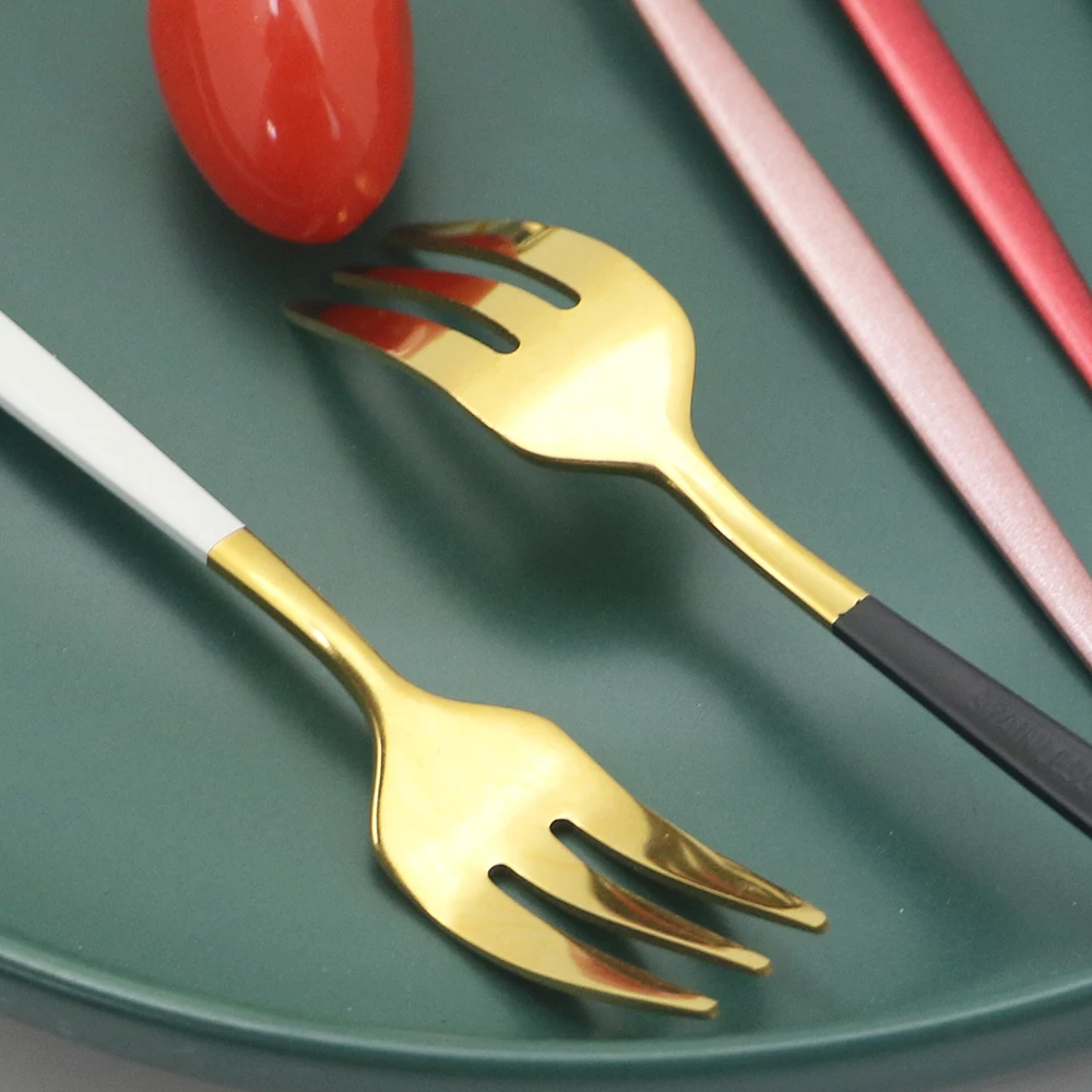 6/30Pcs Gold Cutlery Set Stainless Steel Dinnerware Set Kitchen Black Tableware Fruit Cake Fork Flatware Silverware Table Set