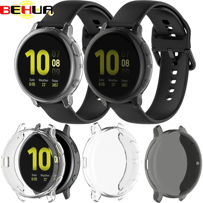 BEHUA Transparent TPU Protective Case for Samsung Galaxy Watch Active 2 44mm 40mm SM-R830 R820 Cover Replacement Accessories