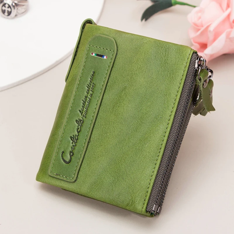 Contact\'s Womens Leather Wallet Small Bifold Compact Credit Card Case Purse for Ladies with Zipper Pocket Genuine Leather Wallet