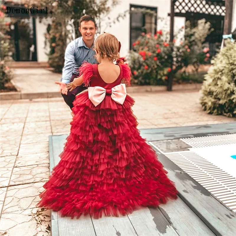 Abiti da compleanno per bambina gonfio carino strati Tulle O collo abito da festa per principessa abiti da neonato senza schienale con fiocco grande