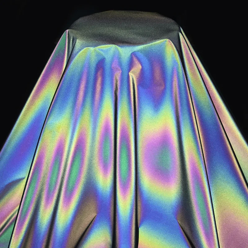 140cm Width Rainbow Reflective Fabric Colorful High Bright DIY Make For Clothes Reflective Magic Gradient Color