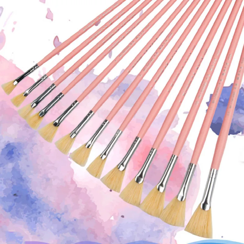 Watercolor Brushes Set Pink Fan Shaped Bristle Painting Brushes 13Pcs Oil Acrylic Painting Brush Pen Art Supplies Aquarel