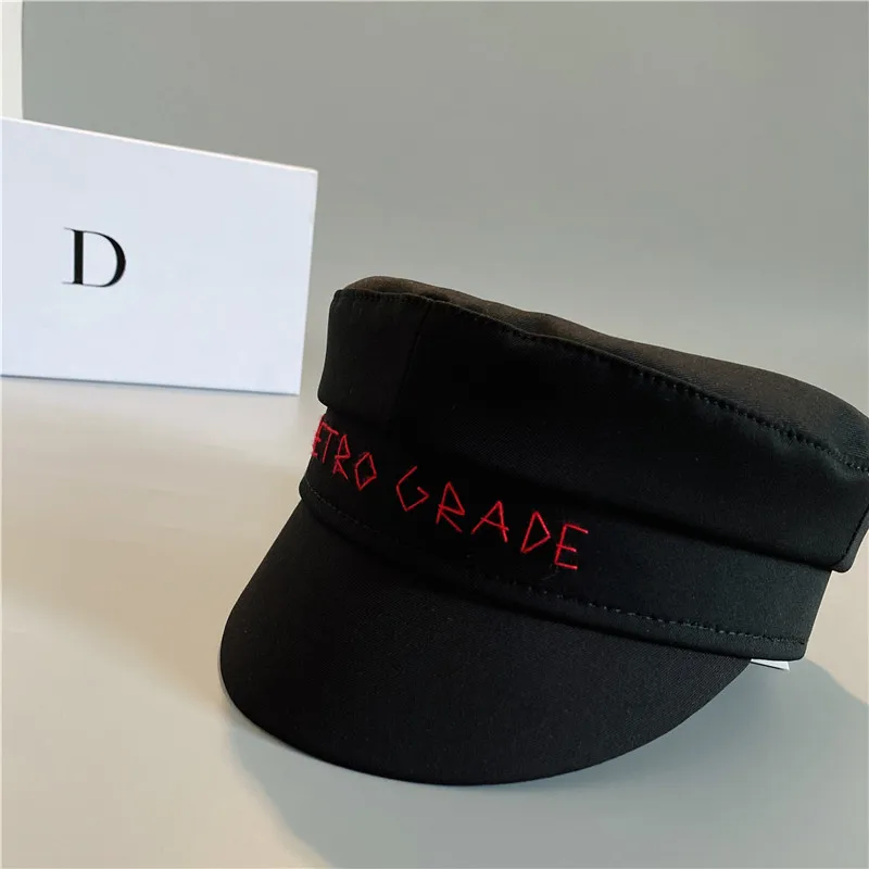 2021 New Black Cotton Letter Newsboy Caps Women Flat Militray Caps