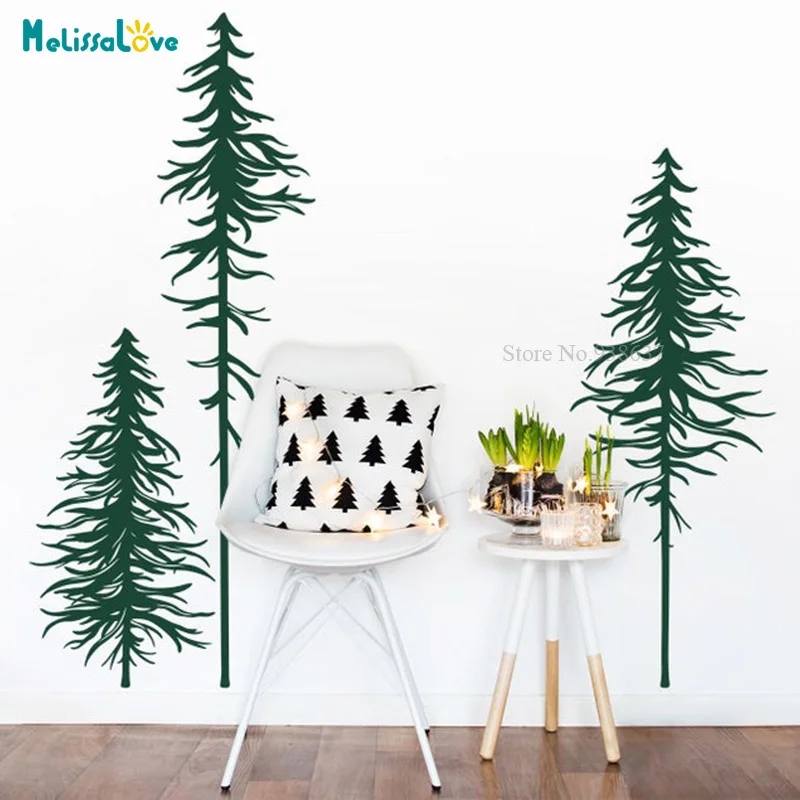 Set of 3 Pine Tree Home Decal Forest Mural Wall Sticker Woodland Nursery Vinyl wallpaper BA576