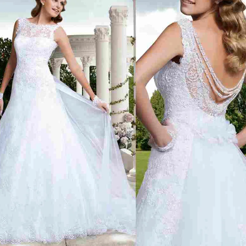 Romantic 2019 Backless Lace Exquisite Appliques Beaded Flowers Vestido De Noiva A-Line bridal Gowns mother of the bride dresses