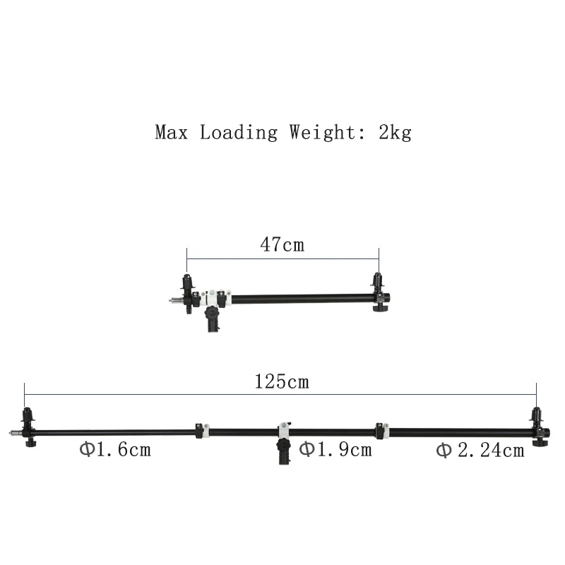 47-125ซม.Telescopic Boom Arm + หัวหมุนแผ่นสะท้อนแสงแขนสนับสนุนการถ่ายภาพผู้ถือวงเล็บคาน Photo Studio อุปกรณ์เสริม