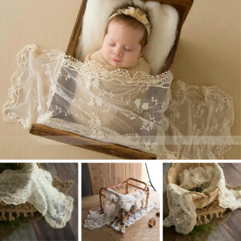 Newborn Photography Props Lace Baby Blankets Embroidered Soft Blankets Infantil Photo Shoot Accessories Posing Props Decorations