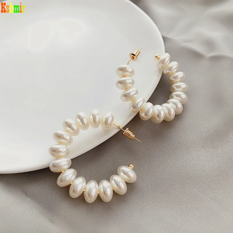 Kshmir 2020 Pearl earring Female retro female simple metal earrings geometric fashion design earrings Big ear ring