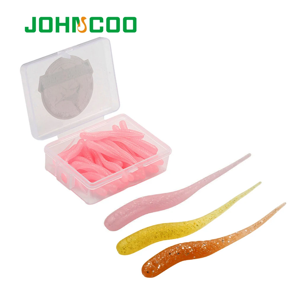 JOHNCOO 50pcs Fishing Lure Rock Fish Soft Bait 40mm 0.34g Silicone Bass Rockfish Swimbait Jig Lure Plastic Baits Worm