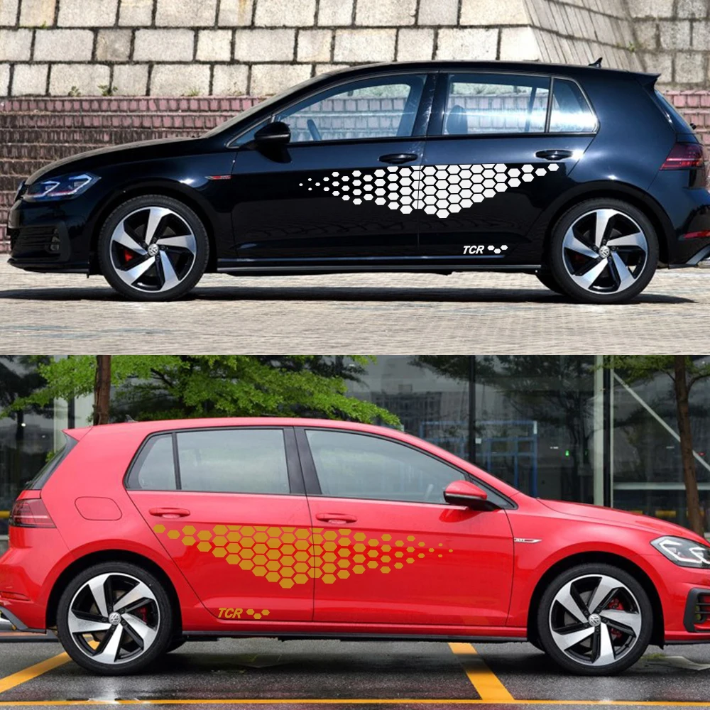 2 قطعة سيارة ملصق الباب الجانب تنورة ل Volkswagen VW Golf 4 5 6 7 بولو باسات B5 B6 الفينيل فيلم مائي السيارات اكسسوارات السيارات #4