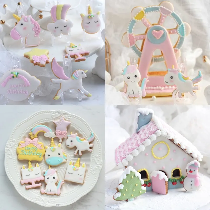 10Styles Unicorn Ferris Wheel Car Cookie Cutter Cake Mold Embossed Fondant Cutters DIY Mould Pastry Baking Cake Decorating Tools