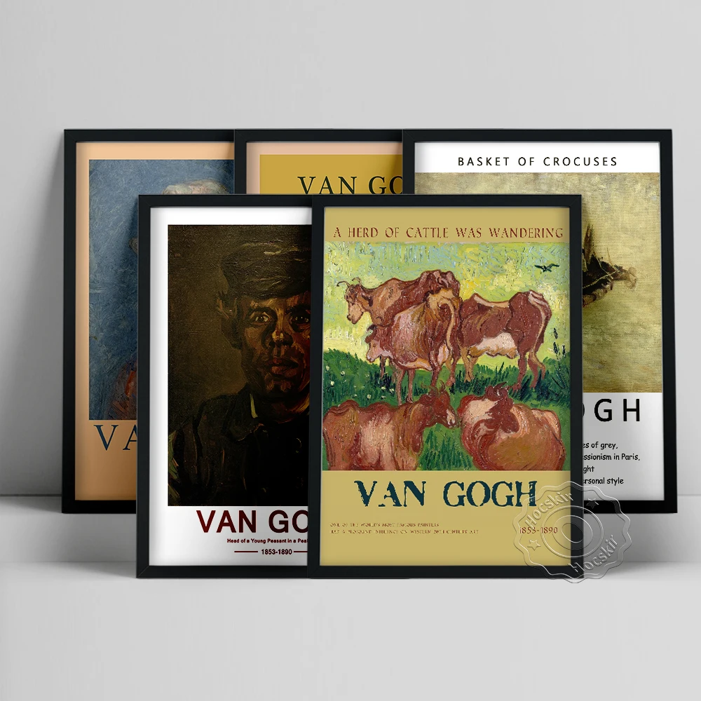 Vincent Von Gogh Exhibition Poster, Gray Felt Hat Self-Portrait Art Prints, The Cows Wall Stickers, Vintage Gogh Wall Painting